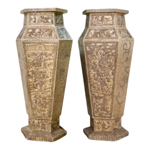 Pair of Monumental Oversized Bone Pedestals With Intricate Detail Design