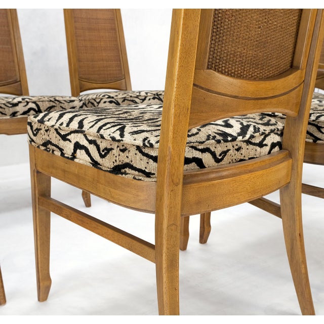 Brown Set of 6 Cane Tall Back Pecan Mid-Century Modern Chairs Mint For Sale - Image 8 of 12
