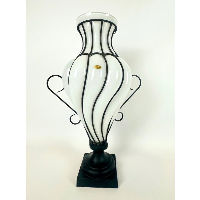 Large Caged Blown Glass Amphora Footed Vase by Leśna Huta, Poland, 1980s For Sale - Image 12 of 14
