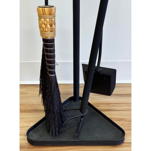 Black Vintage Wrought Iron and Carved Antler Fireplace Tools With Stand For Sale - Image 8 of 11