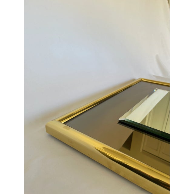 Greige 1970s Smoke Glass Rectangular Mirror With Brass Frame For Sale - Image 8 of 10
