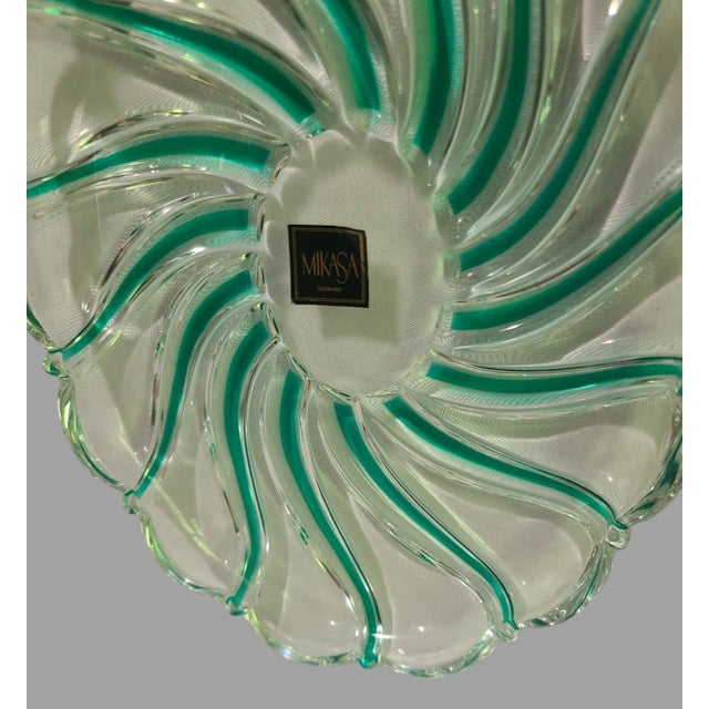 Contemporary Late 20th Century Mikasa Green Striped Glass Oval Tray Dish Germany For Sale - Image 3 of 5
