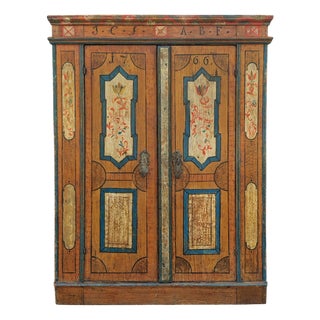 Antique Wardrobe with Painted Flowers, 1766 For Sale