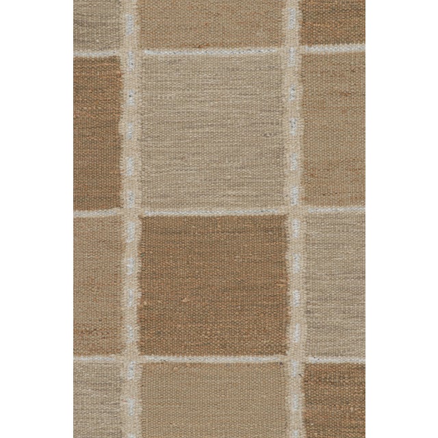 Mid-Century Modern Rug & Kilim’s Scandinavian Style Rug in Beige-Brown & Cream Geometric Patterns - 8x10 For Sale - Image 3 of 7