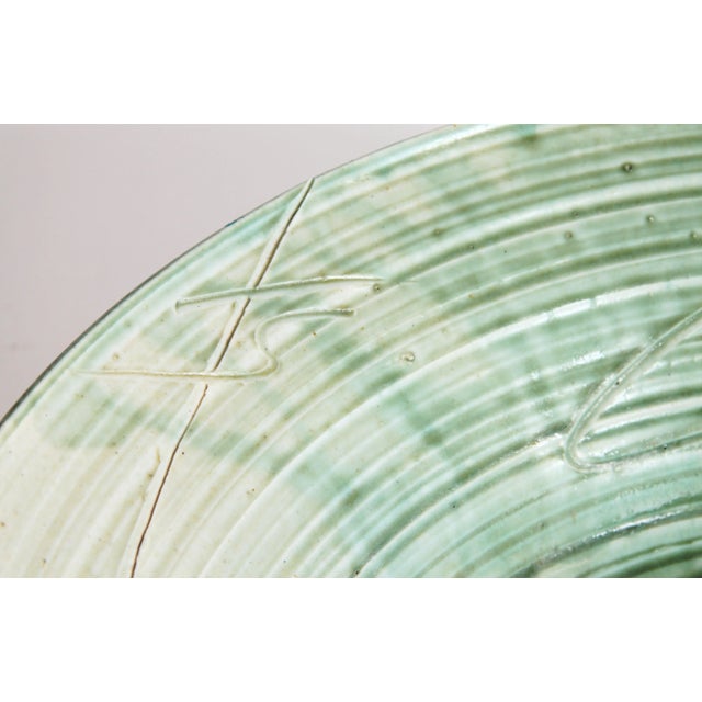 Celadon Large Celadon Glazed Ceramic Bowl With Incised Abstract Decoration For Sale - Image 8 of 9