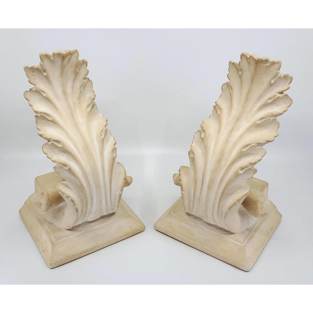 Beige Bookends Plaster Ancanthus Leaf Pair 1960s For Sale - Image 8 of 13