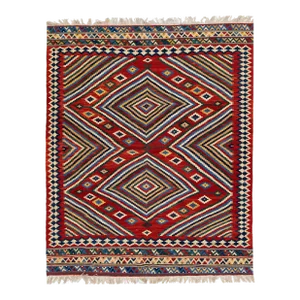 1960s Vintage Kilim Handmade Red Geometric Wool Rug