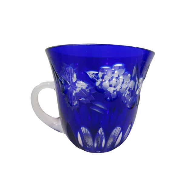 Vintage Nachtmann Traube Cobalt Blue Cut to Clear Punch Cup Grape Design Euc For Sale - Image 12 of 12