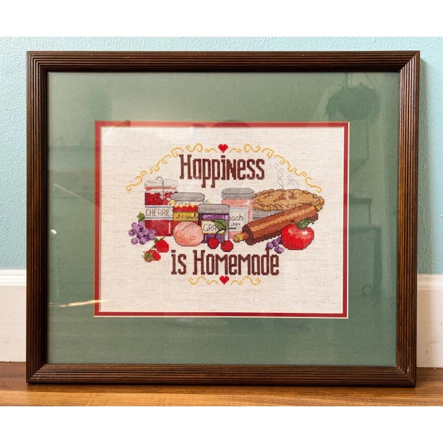 1980s Framed Cross Stitch “Happiness Is Homemade“ For Sale - Image 12 of 12
