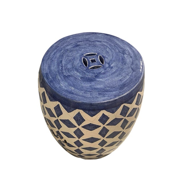 Italian Italian Blue & White Harlequin Garden Stool For Sale - Image 3 of 11
