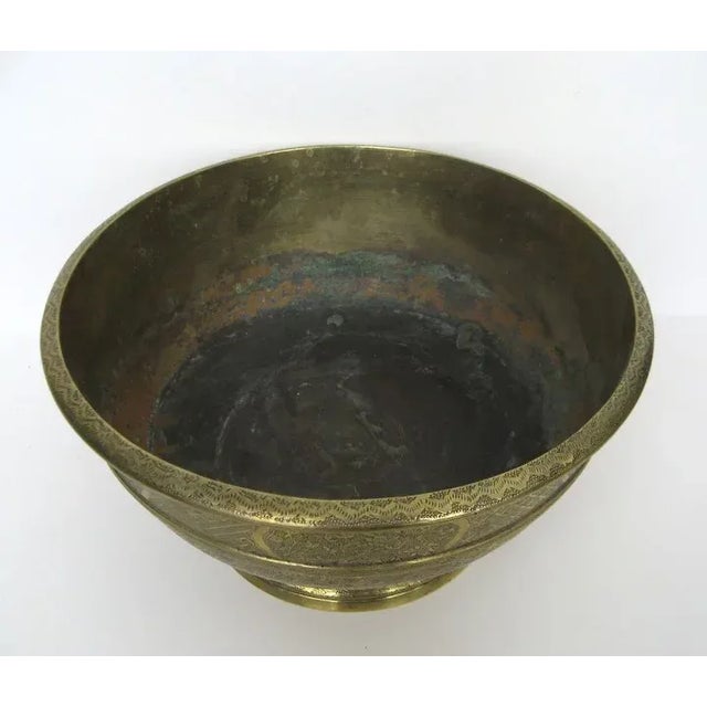 Asian 19th Century Large Footed Brass Bowl For Sale - Image 4 of 7