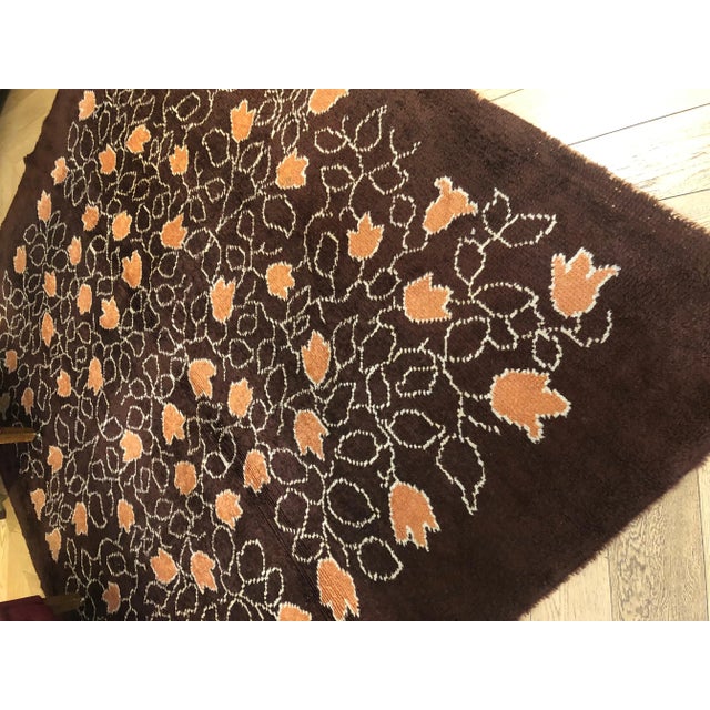 20th Century French Brown & Orange Floreal Square Rug, 1900s For Sale - Image 4 of 16
