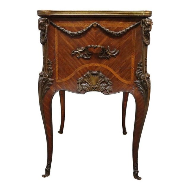 Linke Inspired French Marquetry Marble Top Table With Bronze Mounts 19thC For Sale - Image 12 of 17