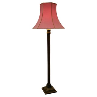 Iron and Brass Column Floor Lamp, 1930s For Sale