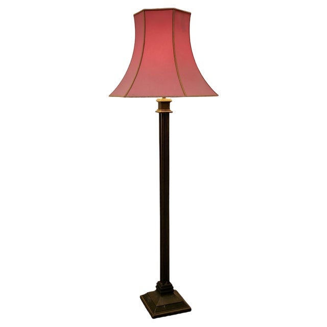 Iron and Brass Column Floor Lamp, 1930s For Sale