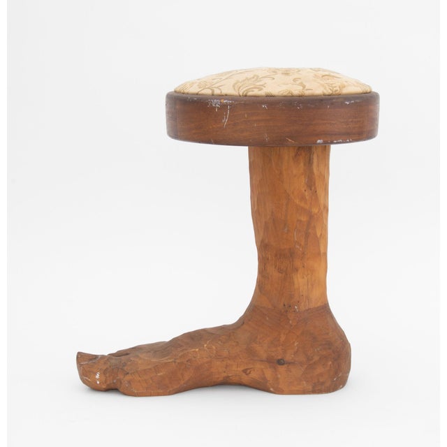 Late 20th Century Folk Art Carved Wood "Foot" Stool For Sale - Image 4 of 9