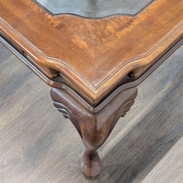 2000 - 2009 Cherrywood End Table With Cabriole Legs and Glass Insert For Sale - Image 5 of 6