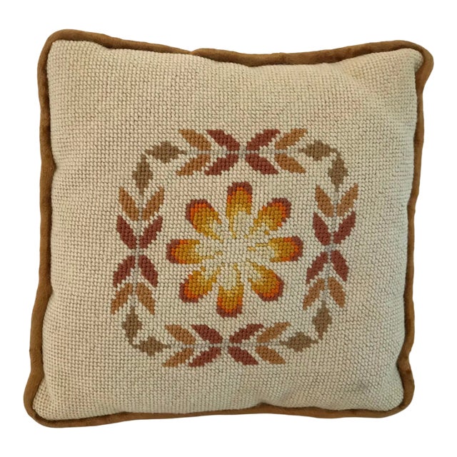 Vintage Needlepoint Pillow With Velvet Back For Sale