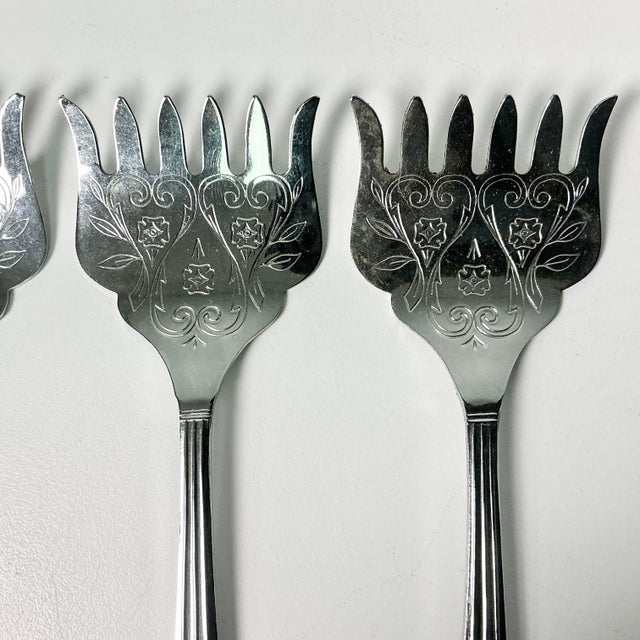Vintage Boho Chic Chippendale Stainless Steel Petit Four Serving Forks - Set of 3. For Sale - Image 6 of 9