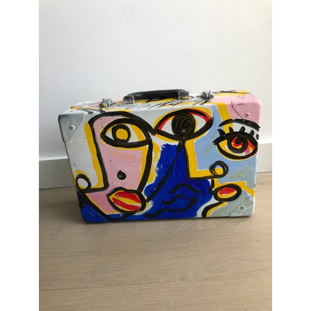 Peter Keil Peter Keil White Cubist Hand Painted Suitcase For Sale - Image 4 of 10