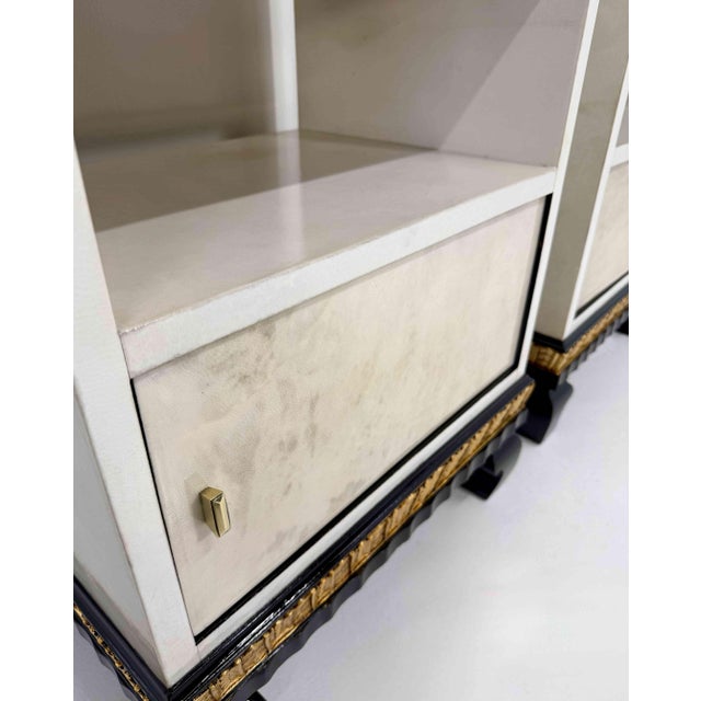 Black Italian Art Deco Parchment, Gold Leaf and Black Lacquer Nightstands, 1940s, Set of 2 For Sale - Image 8 of 14