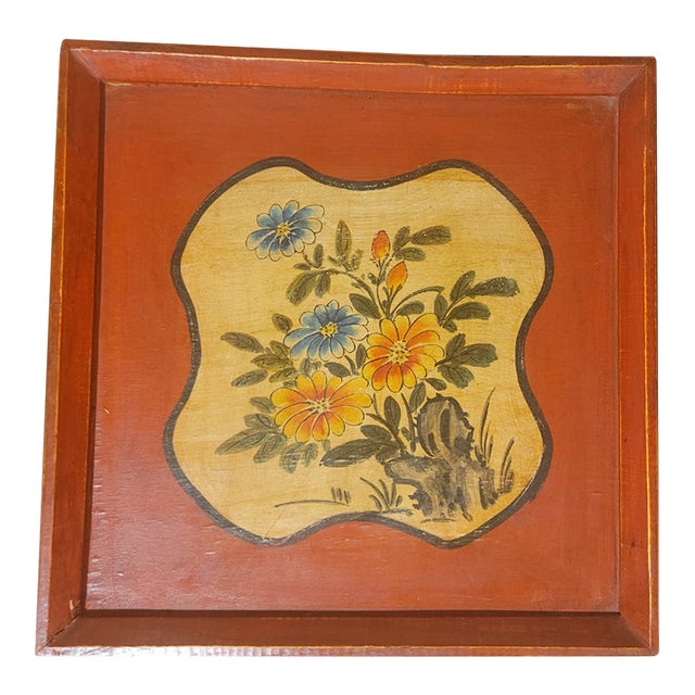 Vintage Hand-Painted Chinese Wooden Tray For Sale