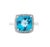 14K White Gold Blue Topaz Diamond Ring, featuring one centered prong set square checkerboard cut blue topaz weighing...