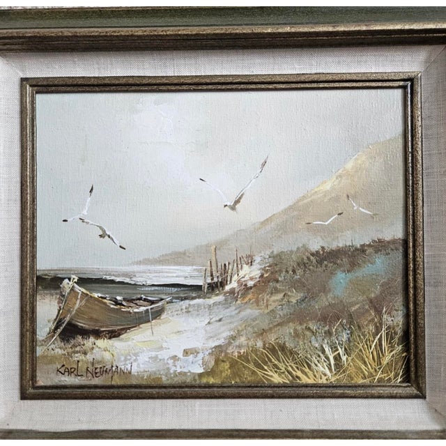 Impressionist 1950s Karl Neumann Coastal Seascape Oil on Canvas, Framed / Signed For Sale - Image 3 of 14