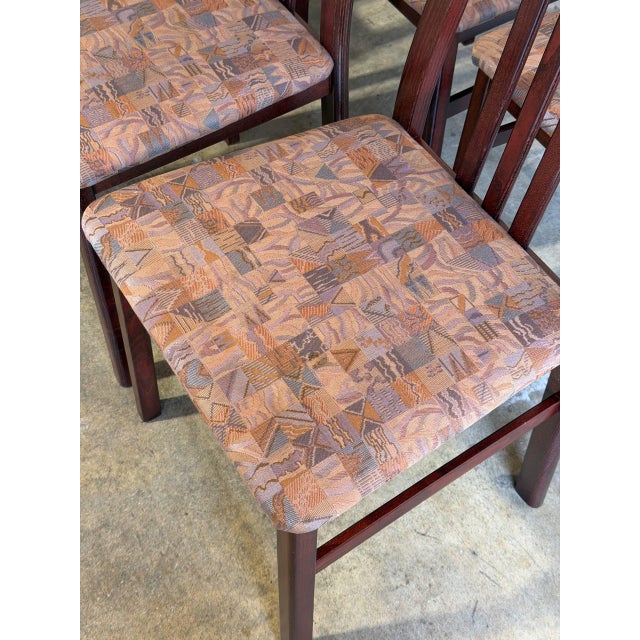 Brown Dark Wood High-Back Upholstered Dining Chairs Set of 6 Mid-Century Modern For Sale - Image 8 of 12