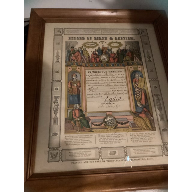 Beige Antique Pennsylvania Dutch Fraktur Birth Baptism Record Certificate T F Scheffer For Sale - Image 8 of 12