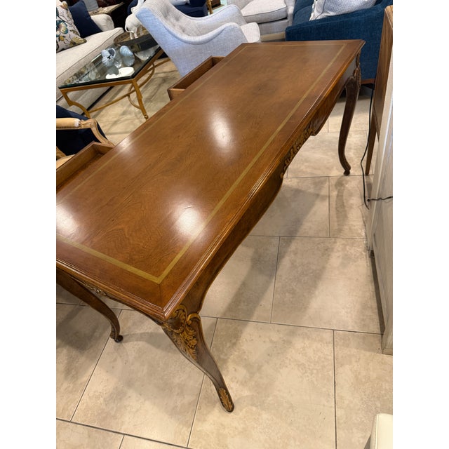 Brown French Walnut Writing Table/Desk With Gilt Accents For Sale - Image 8 of 15