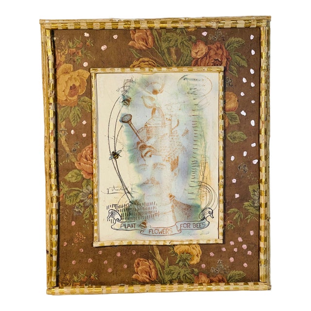 1950s Plant Flowers for Bees Rustic Frame Print For Sale