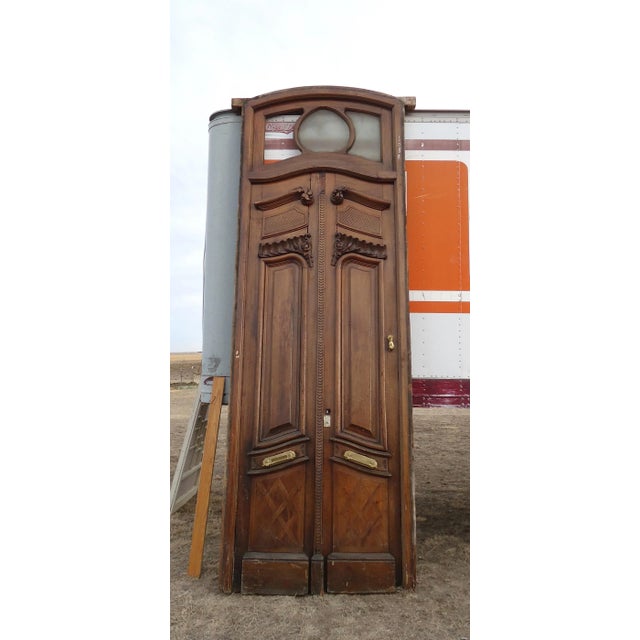 Antique Parquetry Doors with Transom Window For Sale - Image 11 of 12