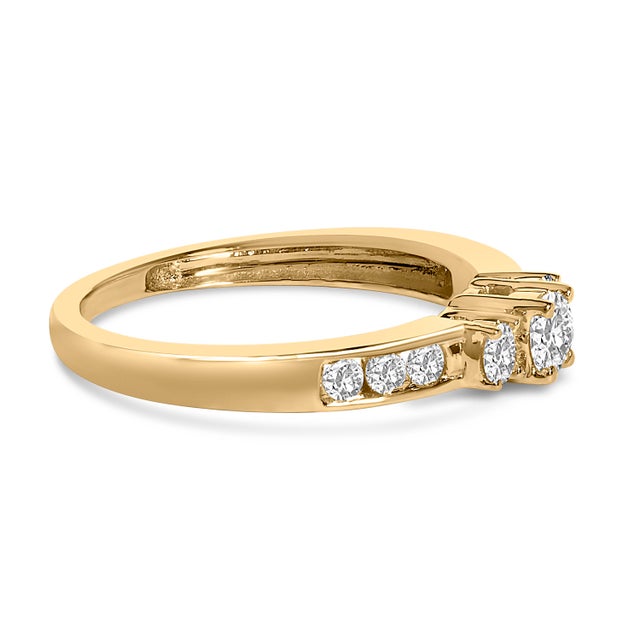 Discover the timeless elegance encapsulated in this exquisite 10K yellow gold ring, where each of the nine natural...