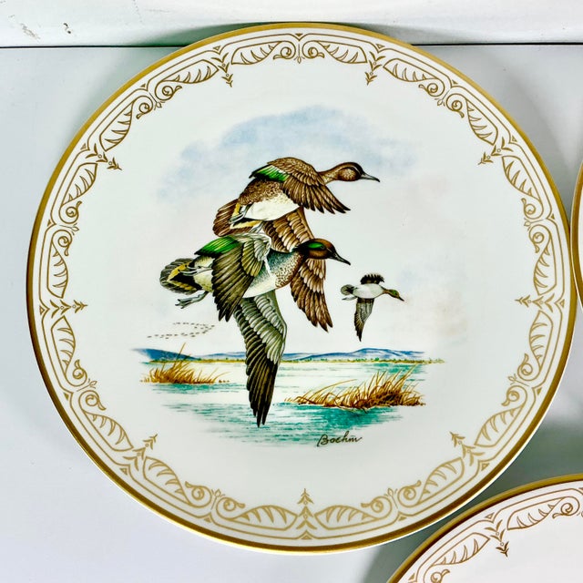 Ceramic 1980 Vintage Arts & Crafts English Bone China Water Fowl Birds Dinner Plates -Set of 8, Thanksgiving For Sale - Image 7 of 18