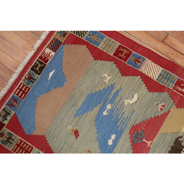 Textile Vintage Zabihi Collection Folksy Pictorial Persian Souf Gabbeh Carpets - A Pair - 2'9" x 3'10" For Sale - Image 7 of 11