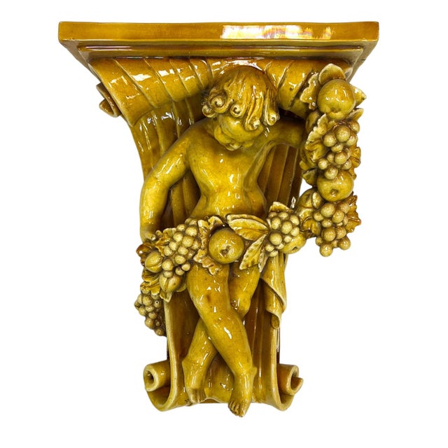 Baroque Early 20th Century Italian Baroque Revival Glazed Majolica Cherub Wall Bracket For Sale - Image 3 of 11