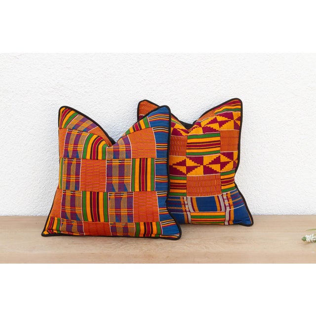 Tribal Set of Two, Tribal Vintage African Kente Pillow Covers For Sale - Image 3 of 8