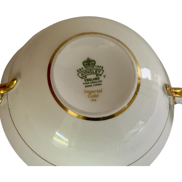 John Aynsley Aynsley Imperial Gold Fine Bone China Cream Soup Double Handle Bowl Staffordshire, England 1970s-1980s For Sale - Image 4 of 4