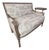 French Louis XVI Style Toile Upholstered Settee With Distressed Carved Wood Frame For Sale