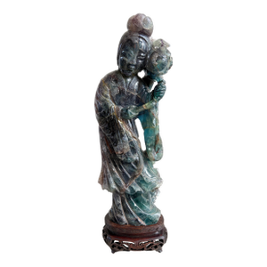 Antique Chinese Qing Dynasty 8.4lb Rainbow Fluorite Carved Lady Figure W/ Stand