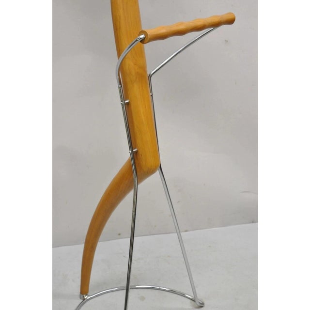 Late 20th Century Porada Italian Post Modern Sculpted Walnut Wood and Chrome Clothing Suit Valet For Sale - Image 4 of 11
