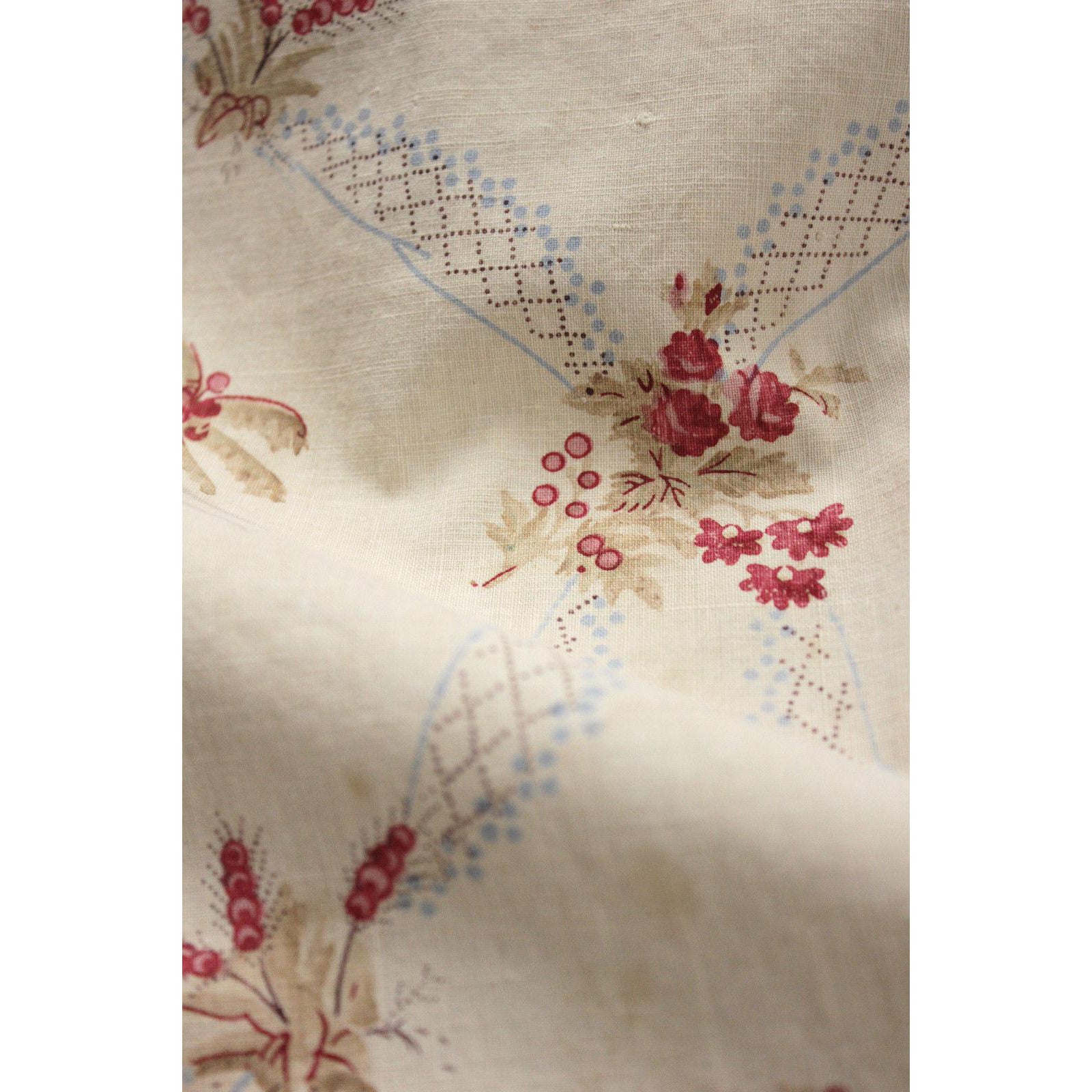 Fabric Antique French Faded Circa 1900 Floral Ribbon & Bird Design ...
