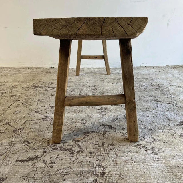 Vintage Natural Elm Wood Bench With Natural Curve 58" For Sale In Los Angeles - Image 6 of 9