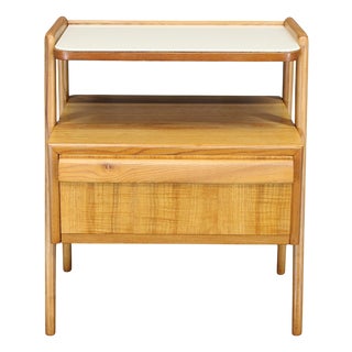 Mid-Century Modern Maple Nightstand with Milky Glass Shelf, 1960s For Sale