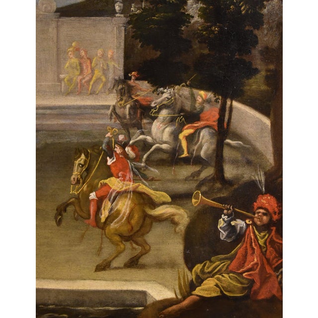 Early 18th Century Circle of Isaac De Moucheron, Renaissance Garden Landscape with Knights, 1700, Oil on Canvas For Sale - Image 5 of 14