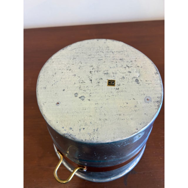 Silver Vintage Metal Bucket With Copper Accent Band and Brass Handles For Sale - Image 8 of 9