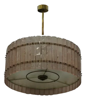 Round Pink Murano Glass and Brass Chandelier, 2000s