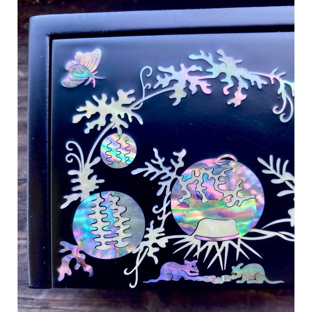 Korean Mother-of-Pearl Lacquerware Desk Set in Original Presentation Box, Circa 2000s For Sale - Image 14 of 18