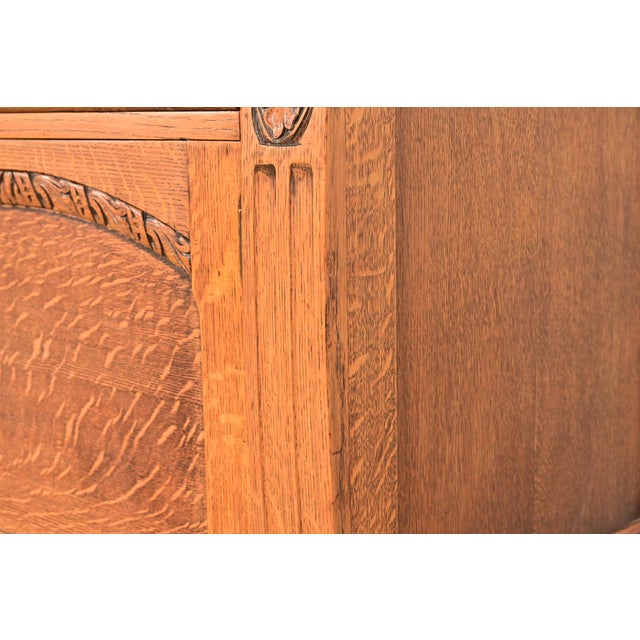 Berkey & Gay Style Antique English Jacobean Carved Oak Sideboard Buffet or Bar Cabinet, Circa 1920s For Sale - Image 12 of 16